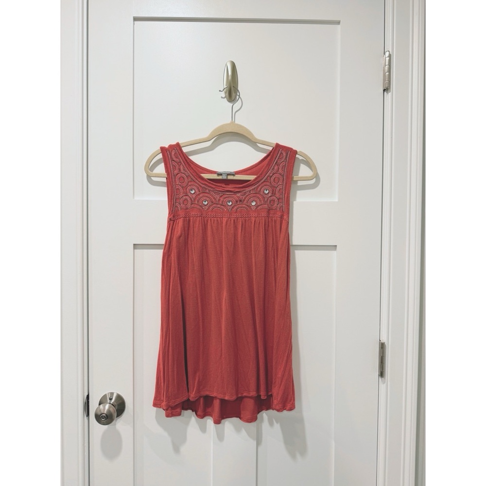 Neiman Marcus Embroidered Rhinestone Tank Top In Coral - Picture 2 of 9